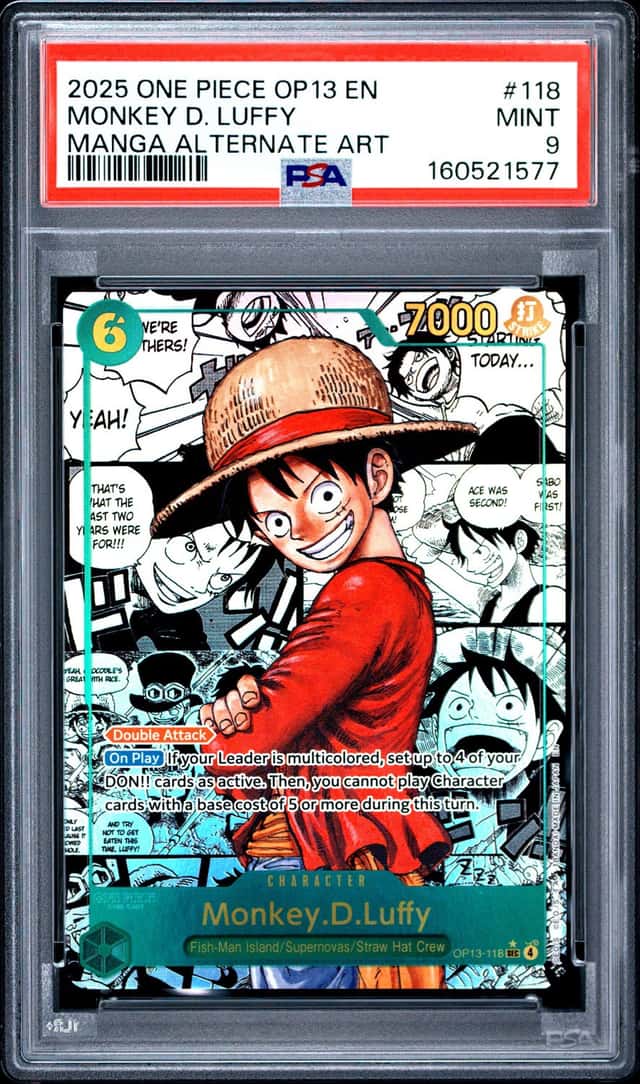 2025 One Piece Monkey D. Luffy Manga Art Alt SSP #OP13-118 PSA 9