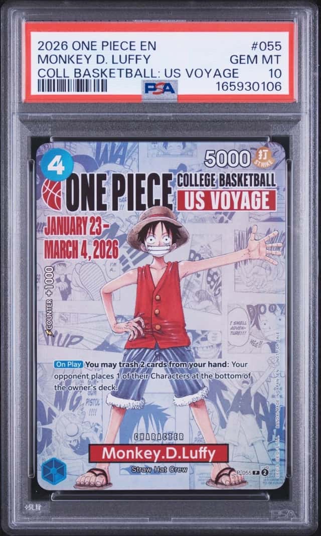 2026 ONE PIECE COLLEGE BASKETBALL: US VOYAGE PROMOS #055 MONKEY D. LUFFY PSA 10