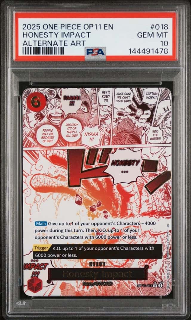2025 ONE PIECE OP11-A FIST OF DIVINE SPEED ALTERNATE ART HONESTY IMPACT PSA 10