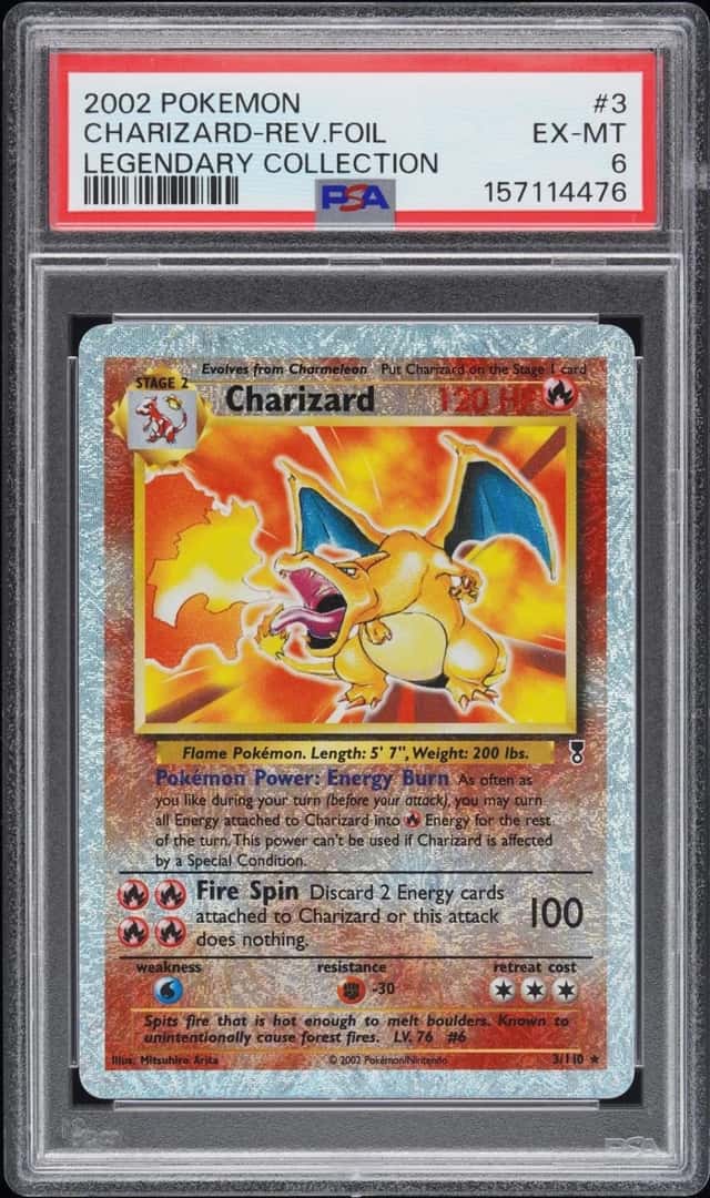 2002 POKEMON LEGENDARY COLLECTION #3 CHARIZARD-REVERSE FOIL PSA 6
