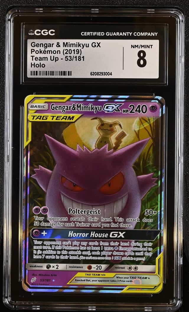 GENGAR & MIMIKYU GX 2019 POKEMON TEAM UP 53/181 RARE HOLO CGC 8 Q7285