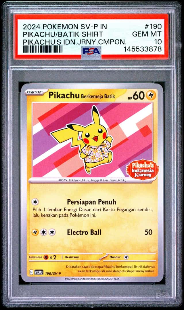 2024 POKEMON INDONESIAN SV-P JOURNEY CAMPAIGN #190 PIKACHU IN BATIK SHIRT PSA 10