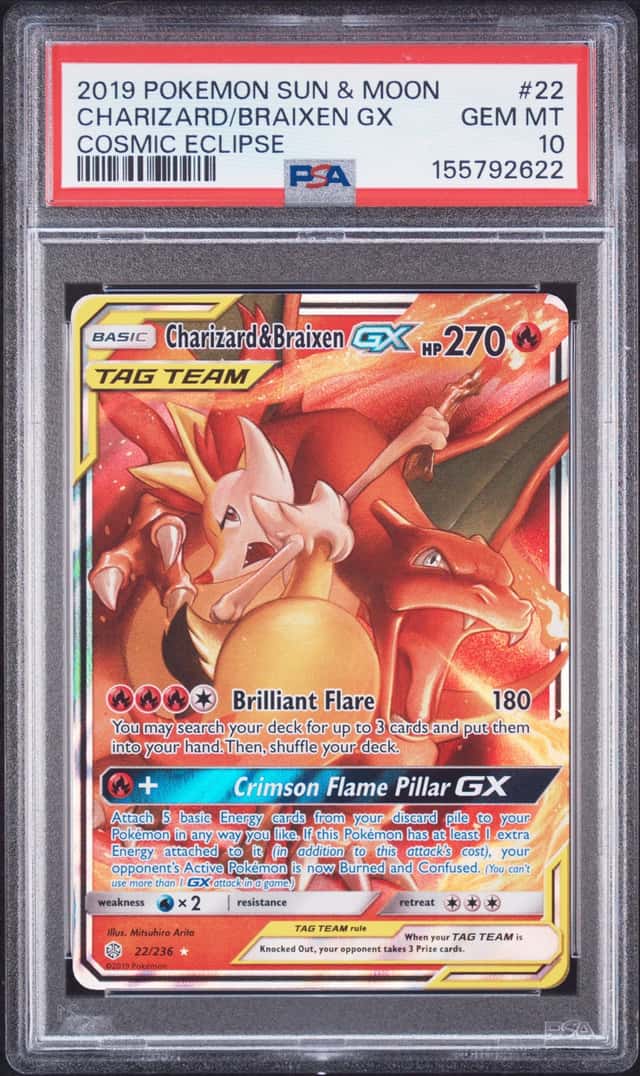 2019 Pokemon Sun & Moon Cosmic Eclipse #22 Charizard Braixen GX PSA 10 GEM MINT
