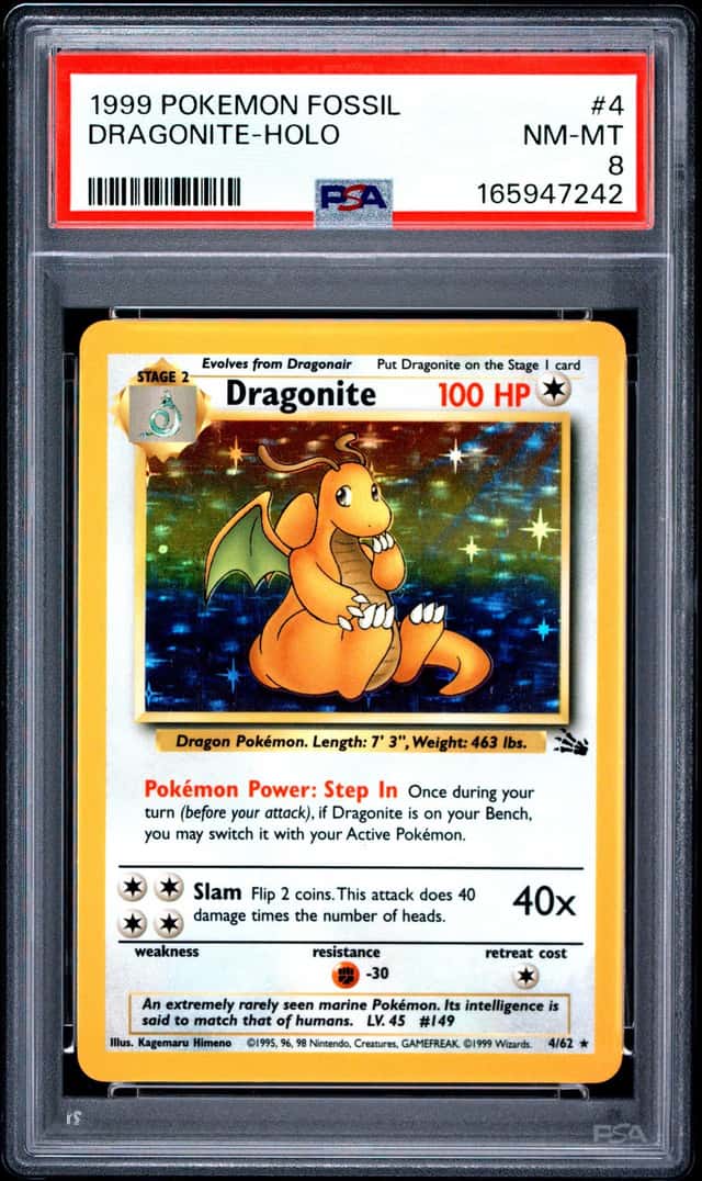 1999 POKEMON FOSSIL DRAGONITE HOLO #4 PSA 8 NM-MT VINTAGE