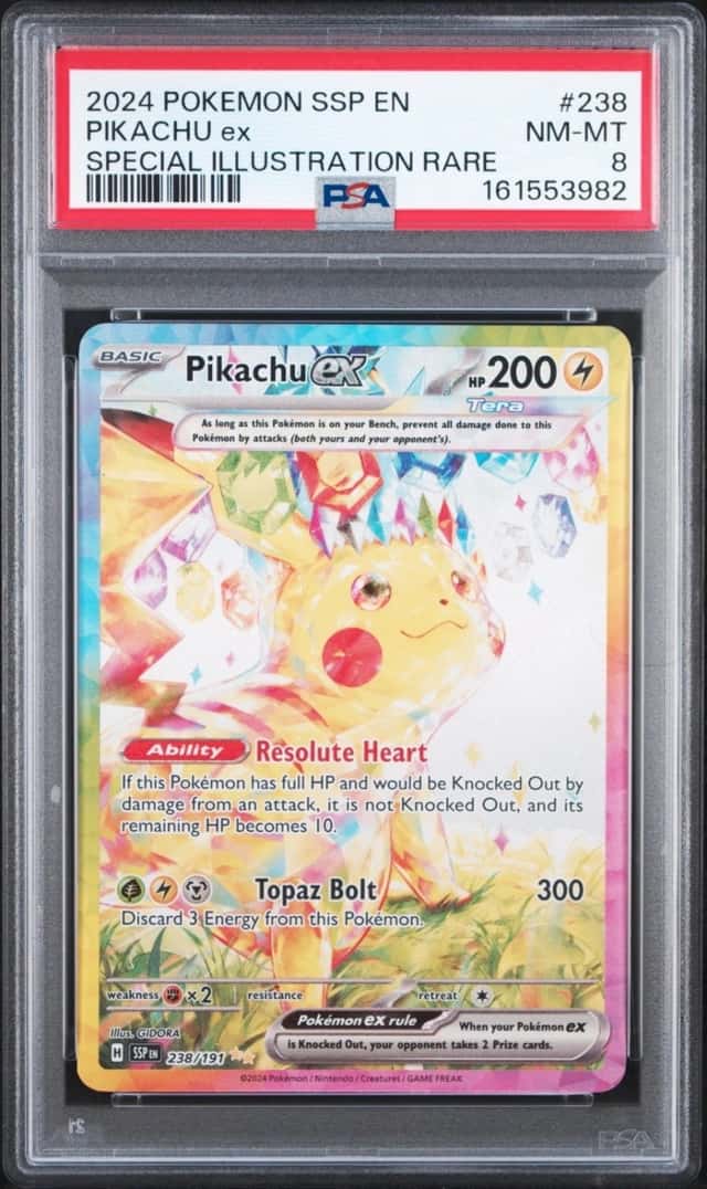 PSA 8 Pokemon TCG Surging Sparks #238/191 Pikachu EX SIR No Reserve!