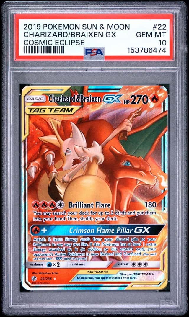 2019 Pokemon Sun & Moon Cosmic Eclipse #22 Charizard Braixen Gx PSA 10 GEM MINT