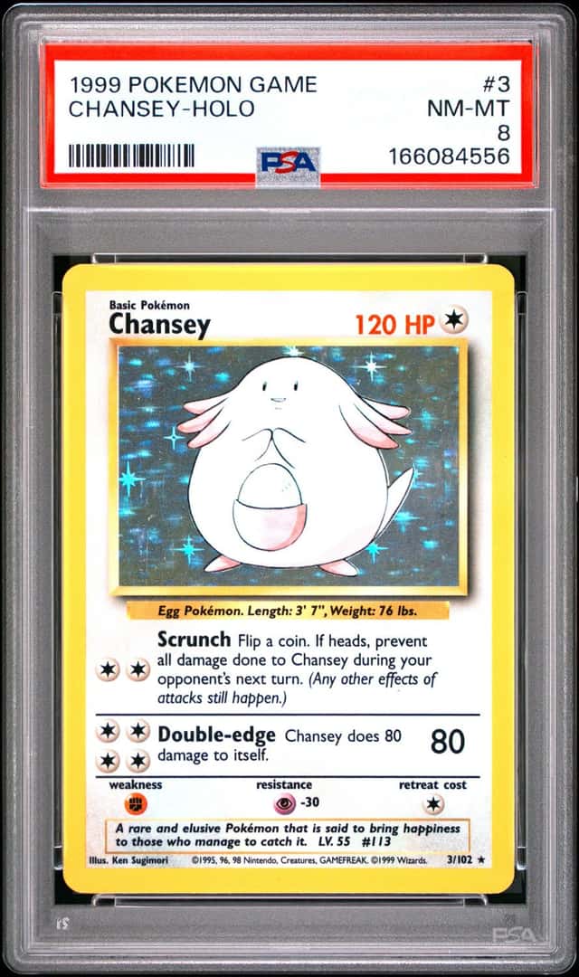 1999 POKEMON BASE SET UNLIMITED #3 CHANSEY-HOLO PSA 8