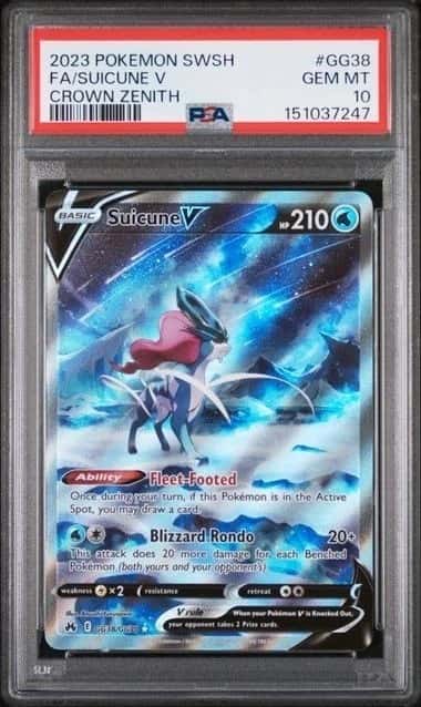 2023 POKEMON SWORD AND SHIELD CROWN ZENITH #GG38 SUICUNE V CROWN ZENITH PSA 10