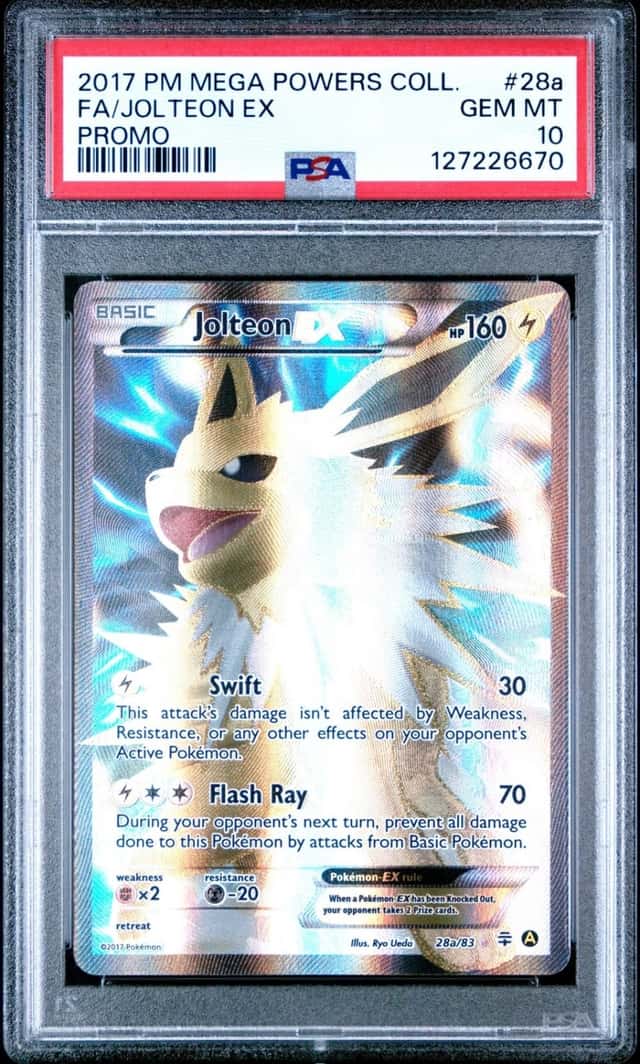 2017 POKEMON MEGA POWERS COLLECTION PROMO #28A FULL ART/JOLTEON EX PSA 10