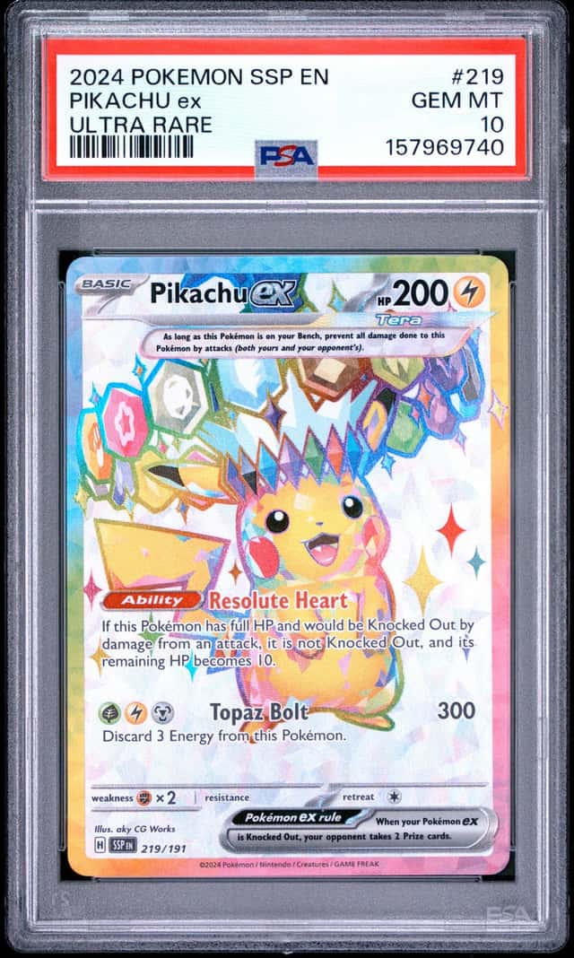 Pokemon 2024 Pikachu ex 219/191 Ultra Rare Surging Sparks GEM MINT PSA 10