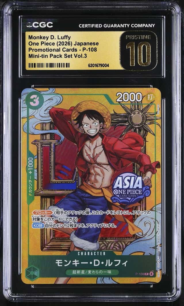 2026 One Piece Japanese Promo Mini-tin Pack Set Vol.3 Monkey D. Luffy #P-108 CGC 10 PRISTINE