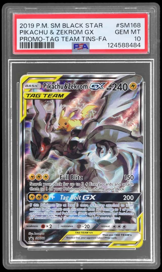 2019 Pokemon Sun and Moon Black Star Promo Tag Team Tins Pikachu/Zekrom Gx #SM168