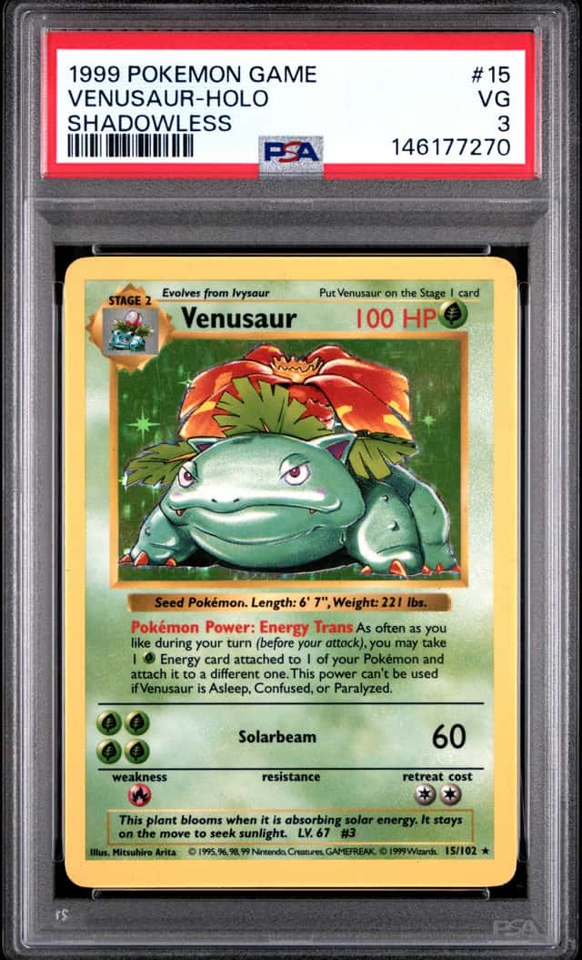 1999 POKEMON BASE SET SHADOWLESS #15 VENUSAUR-HOLO PSA 3