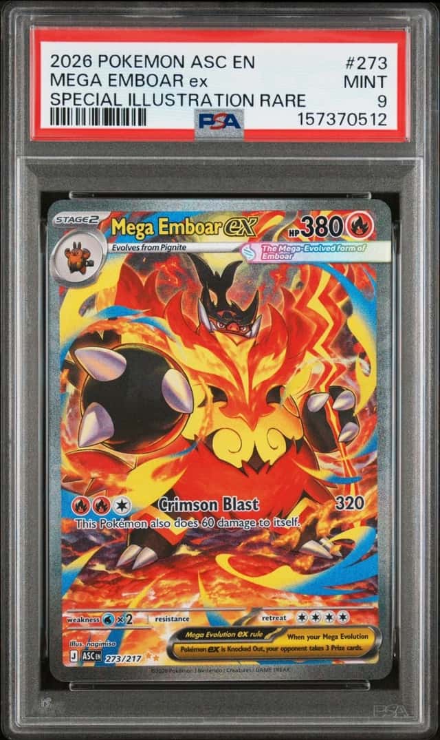 2026 POKEMON ASCENDED HEROES SPECIAL ILLUSTRATION RARE #273 MEGA EMBOAR EX PSA 9