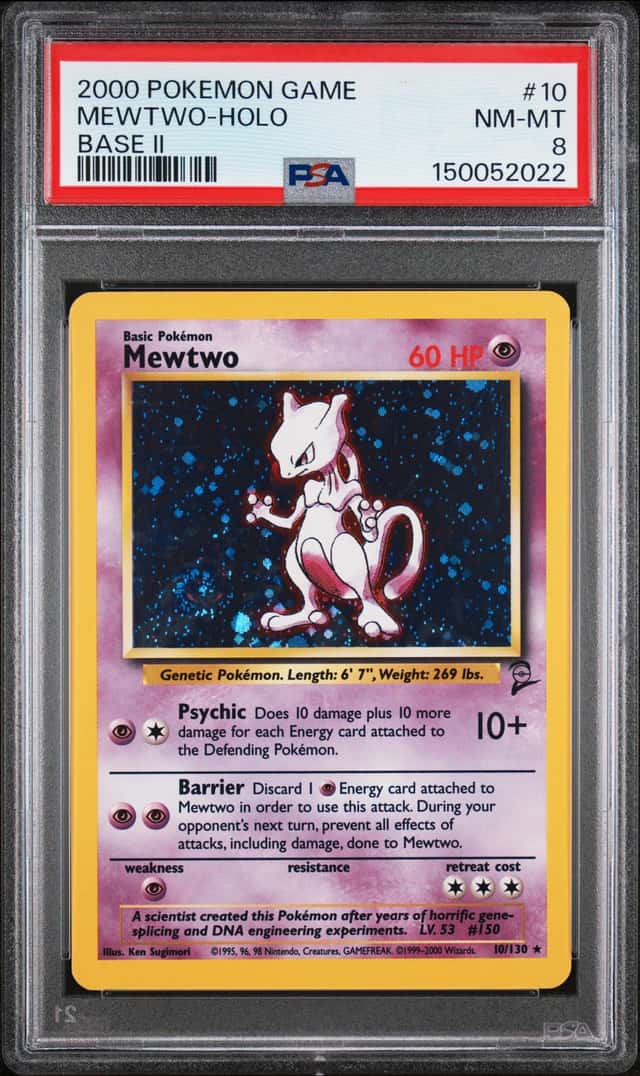 Pokemon Mewtwo Holo Base Set II 10 PSA 8