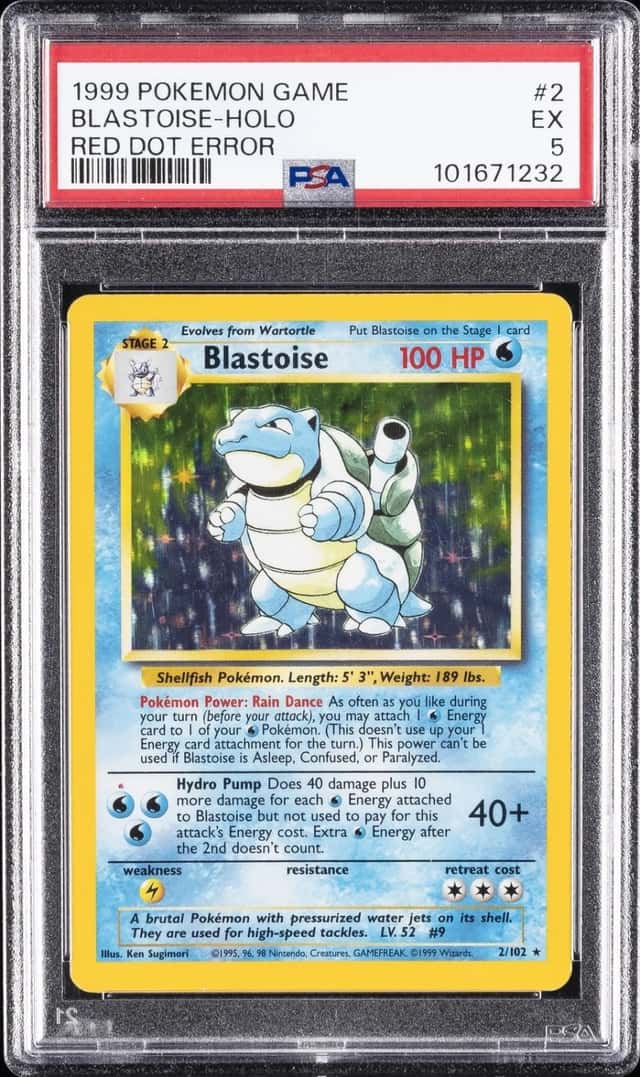 1999 POKEMON BASE SET UNLIMITED RED DOT ERR #2 BLASTOISE-HOLO PSA 5