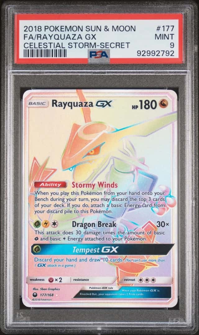 2018 POKEMON SUN & MOON CELESTIAL STORM #177 FA/RAYQUAZA GX -SECRET PSA 9