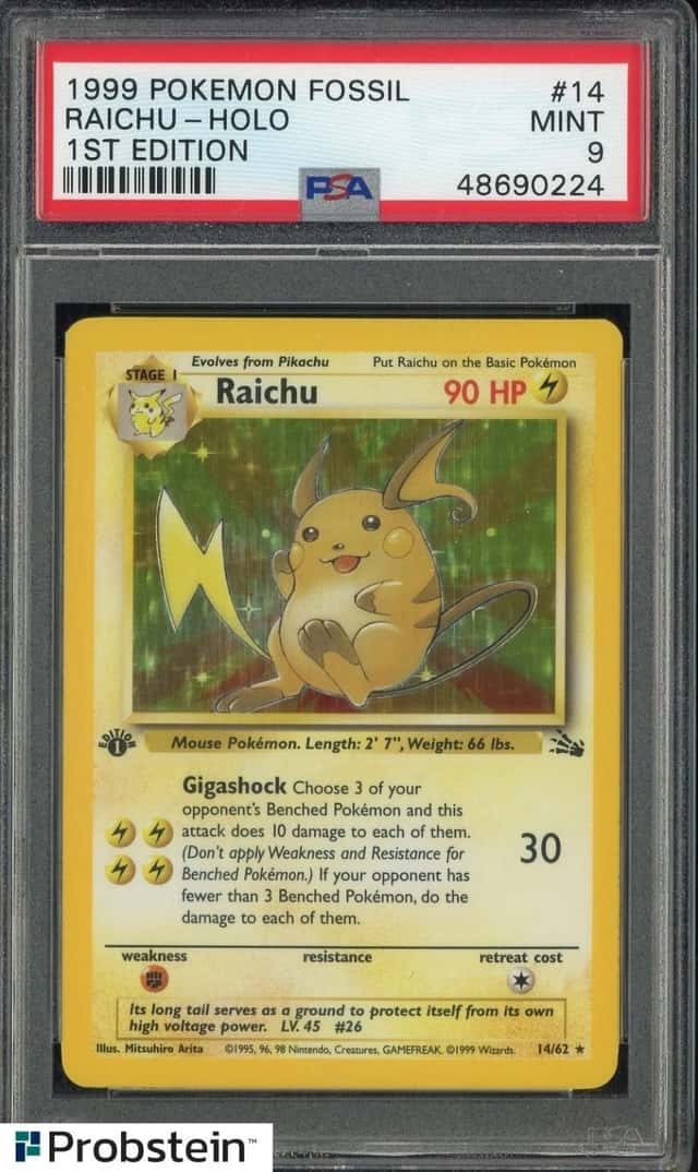 1999 Pokemon Fossil 1st Edition #14 Raichu Holo PSA 9 MINT