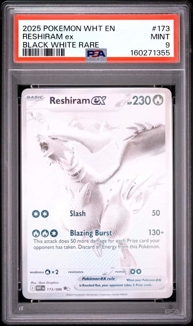 2025 POKEMON WHT EN-WHITE FLARE BLACK WHITE RARE #173 RESHIRAM EX PSA 9