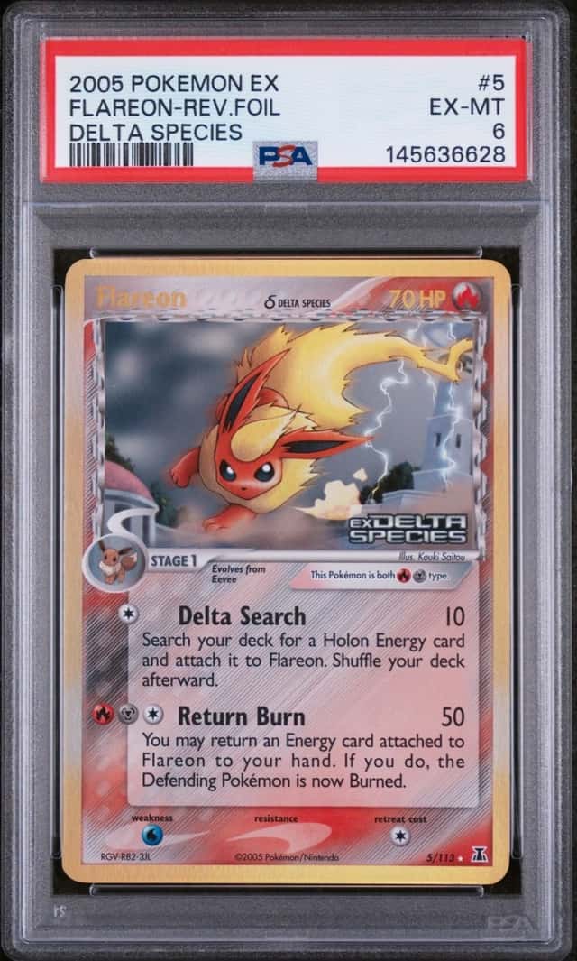 2005 POKEMON EX DELTA SPECIES #5 FLAREON-REVERSE FOIL PSA 6