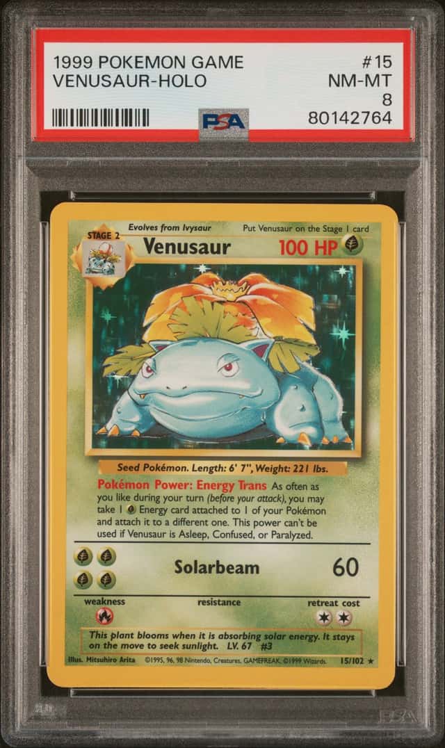 1999 Pokemon Unlimited Venusaur Rare Holo #15/102 PSA 8