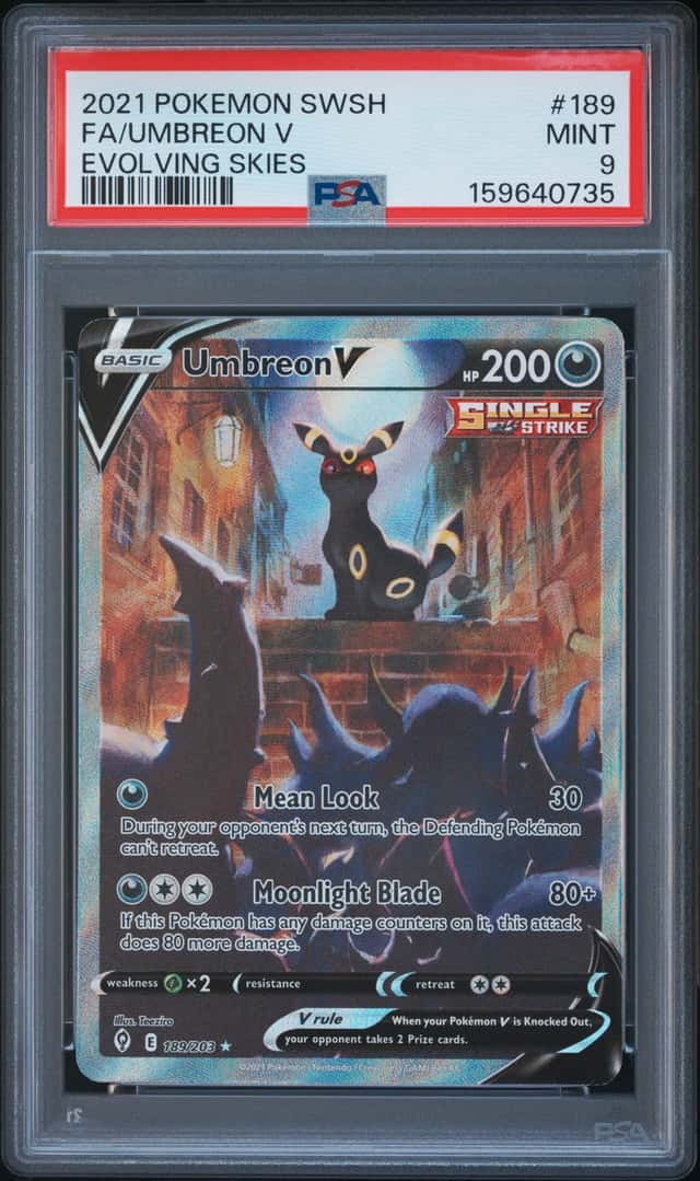 2021 Pokemon SWSH Evolving Skies Umbreon V Full Art Ultra Rare #189/203 PSA 9