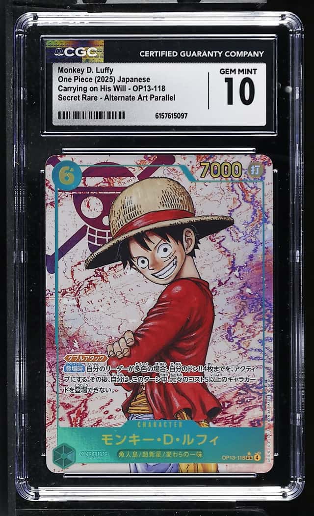 CGC GEM MINT 10 Monkey.D.Luffy SEC Parallel OP13-118 ONE PIECE Japanese