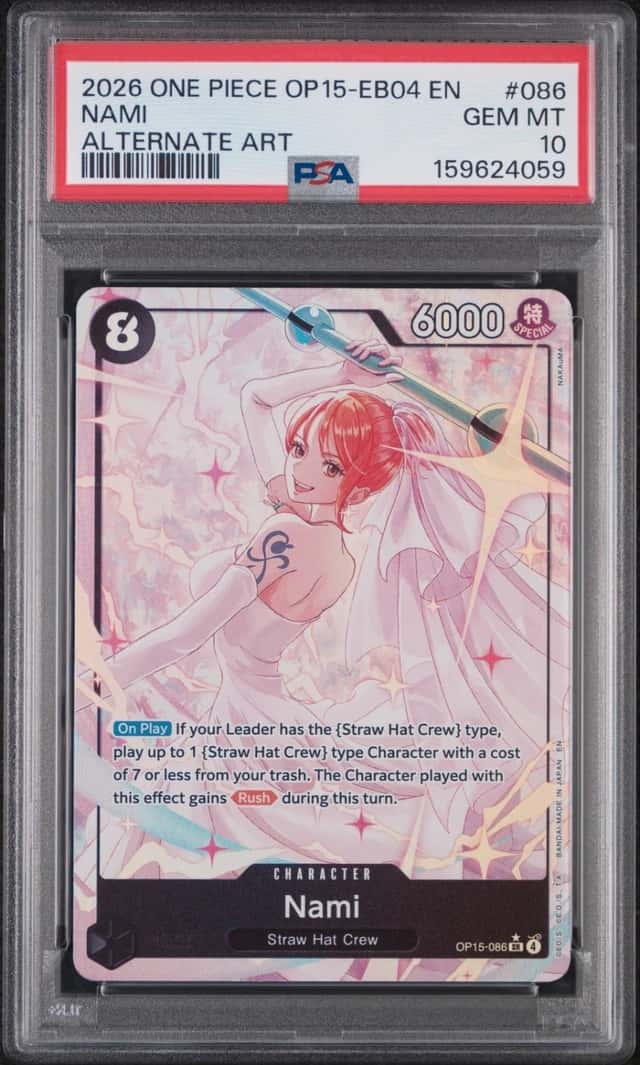 2026 ONE PIECE OP15-EB04-ADVENTURE ON KAMI'S ISLAND ALTERNATE ART NAMI PSA 10