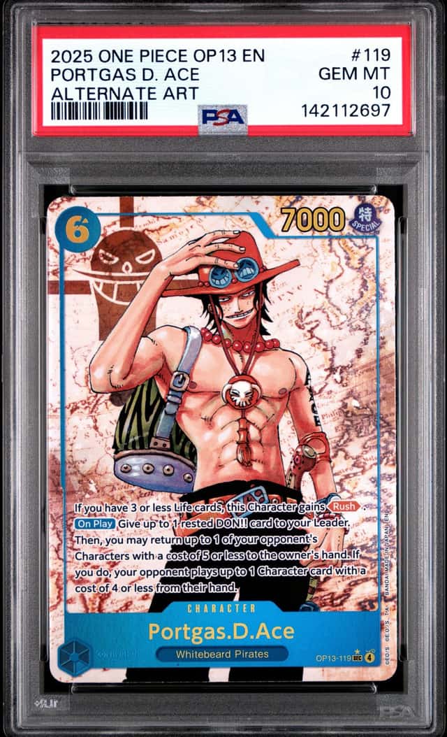 2025 ONE PIECE OP13-CARRYING ON HIS WILL ALTERNATE ART PORTGAS D. ACE PSA 10