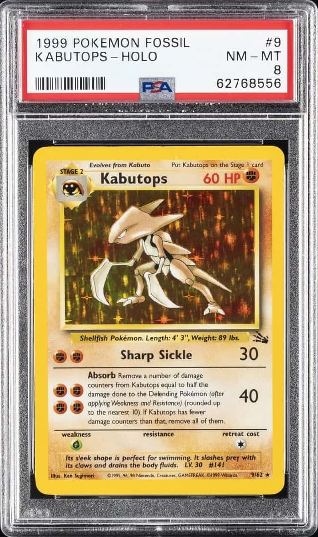 1999 POKEMON FOSSIL #9 KABUTOPS-HOLO PSA 8