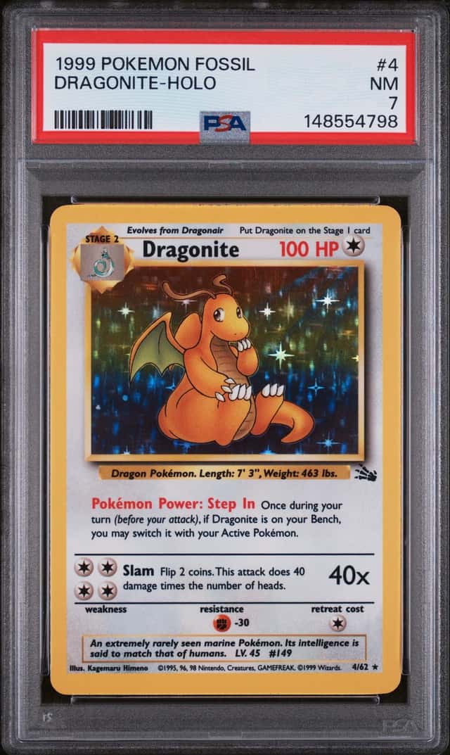 Dragonite 4/62 Fossil Holo Rare 1999 Pokémon TCG English PSA 7