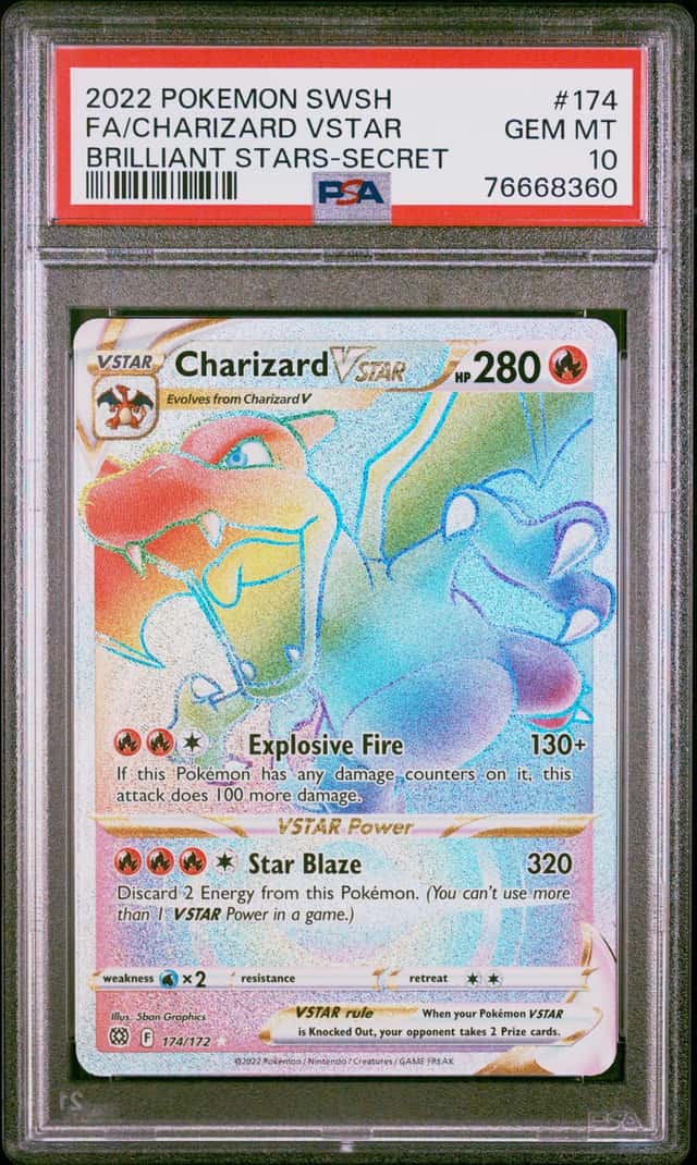PSA 10  Pokemon Charizard Vstar 174 Sword Shield Brilliant Stars Rainbow Secret