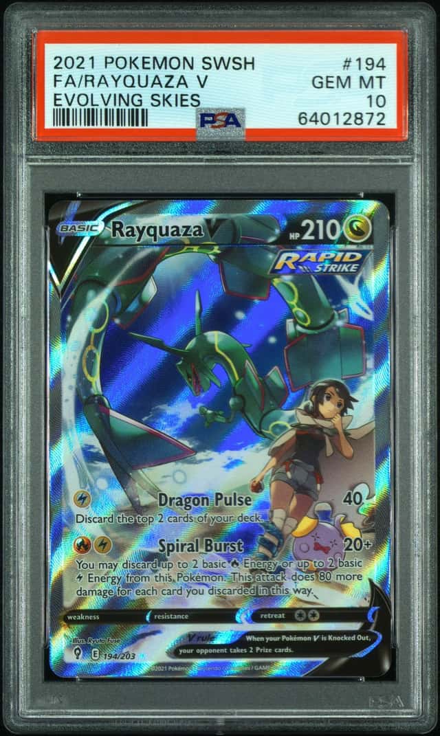 2021 Pokemon SWSH Evolving Skies Rayquaza V Full Art Ultra Rare #194/203 PSA 10