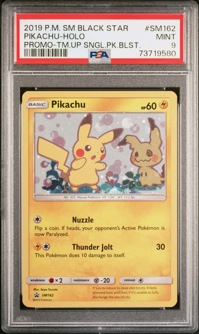 2019 Pokemon SM BSP Team Up Single Pack Blister #SM162 Pikachu Holo PSA 9