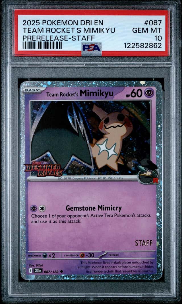 PSA 10 2025 POKEMON DESTINED RIVALS PRERELEASE #087 TEAM ROCKET’S MIMIKYU