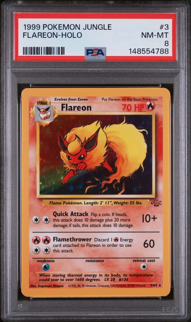 Flareon 3/64 Jungle Holo Rare 1999 Pokémon TCG English PSA 8