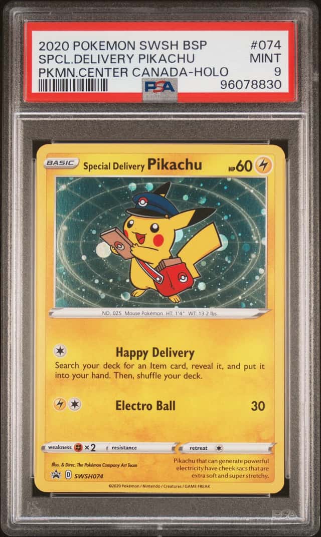 2020 Pokemon Sword and Shield Black Star Promo Pokemon Center Canada Holo Special Delivery Pikachu #074