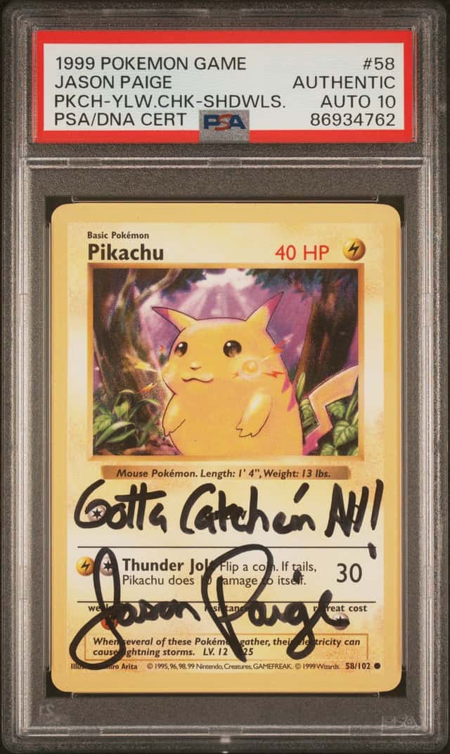 1999 Pokemon Base Set Pikachu Yellow Cheeks Shadowless Signed Jason Paige #58
