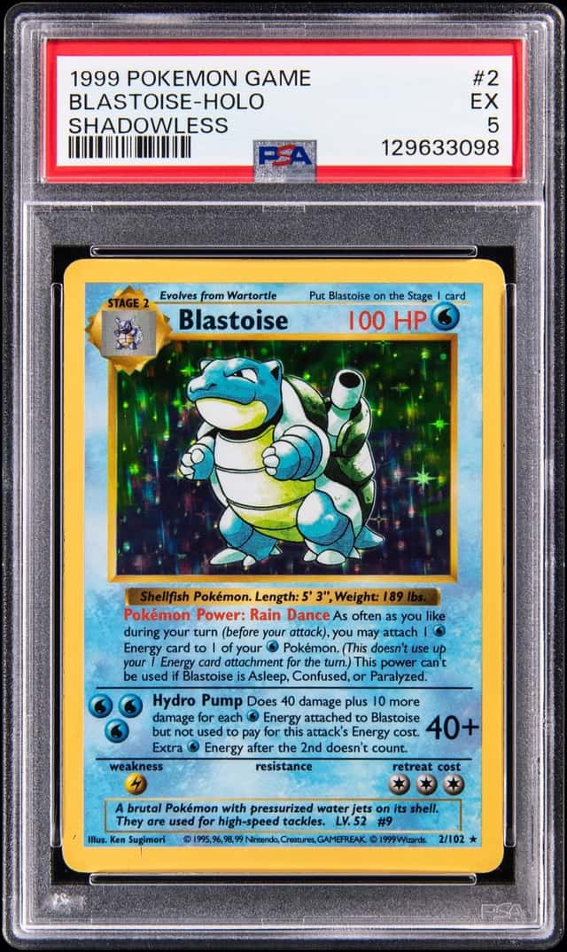 1999 Pokemon Base Set Shadowless #2 Blastoise - PSA EX 5
