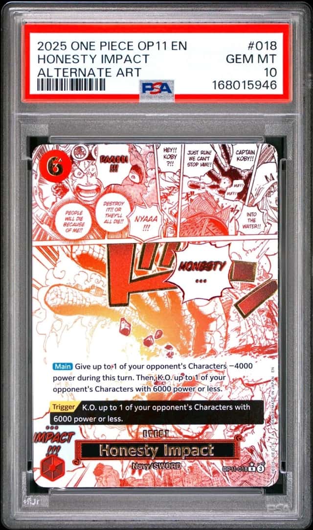 2025 ONE PIECE OP11-A FIST OF DIVINE SPEED ALTERNATE ART HONESTY IMPACT PSA 10