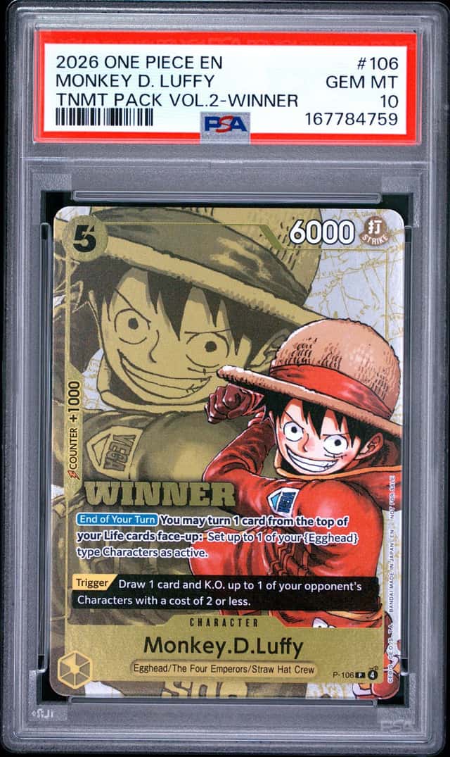 2026 ONE PIECE TOURNAMENT PACK VOL.2 WINNER #106 MONKEY D. LUFFY PSA 10