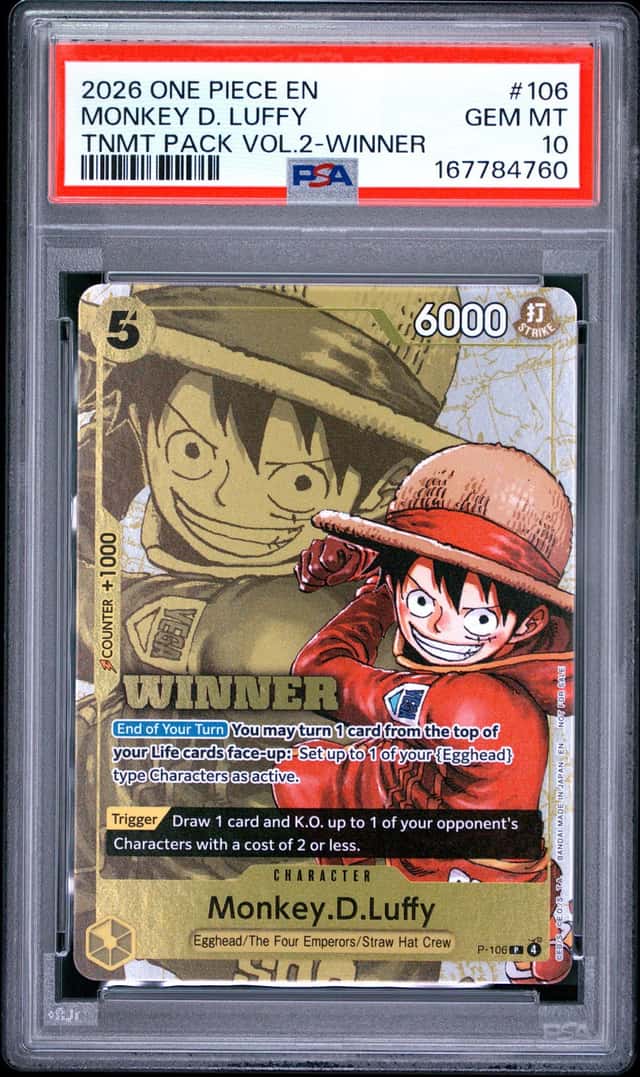 2026 ONE PIECE TOURNAMENT PACK VOL.2 WINNER #106 MONKEY D. LUFFY PSA 10