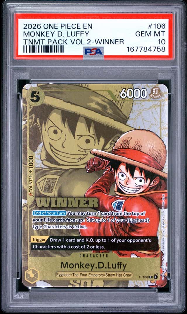 2026 ONE PIECE TOURNAMENT PACK VOL.2 WINNER #106 MONKEY D. LUFFY PSA 10