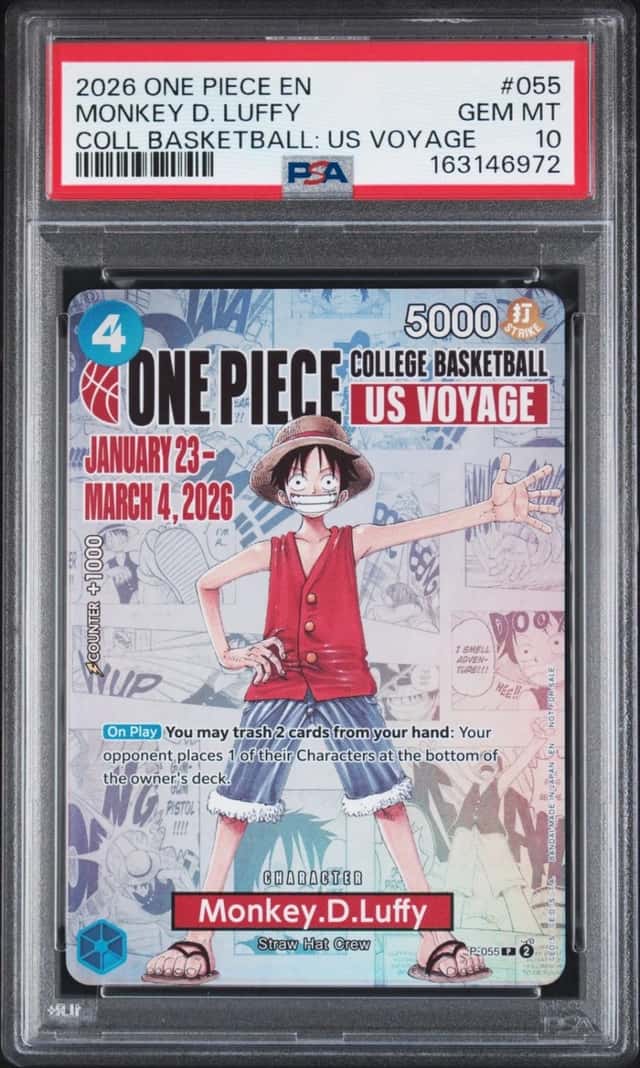 2026 ONE PIECE COLLEGE BASKETBALL: US VOYAGE PROMOS #055 MONKEY D. LUFFY PSA 10