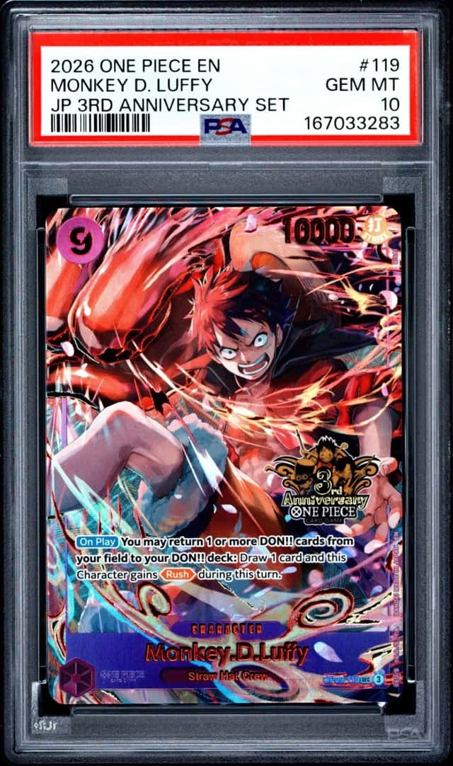 2026 ONE PIECE JAPANESE 3RD ANNIVERSARY SET #119 MONKEY D. LUFFY PSA 10