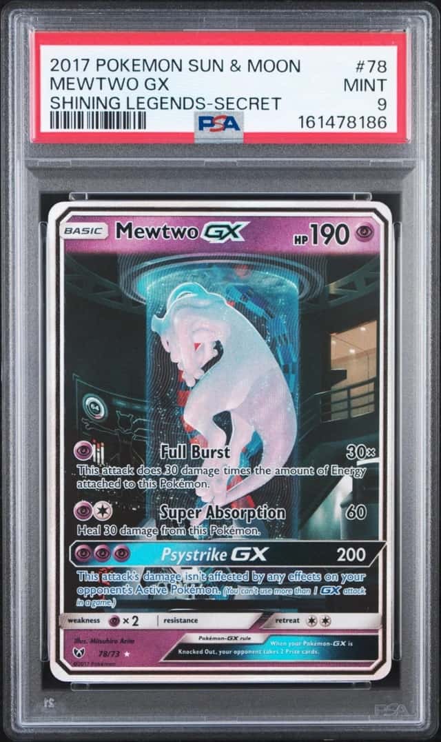2017 POKEMON SUN & MOON SHINING LEGENDS SECRET #78 MEWTWO GX PSA 9