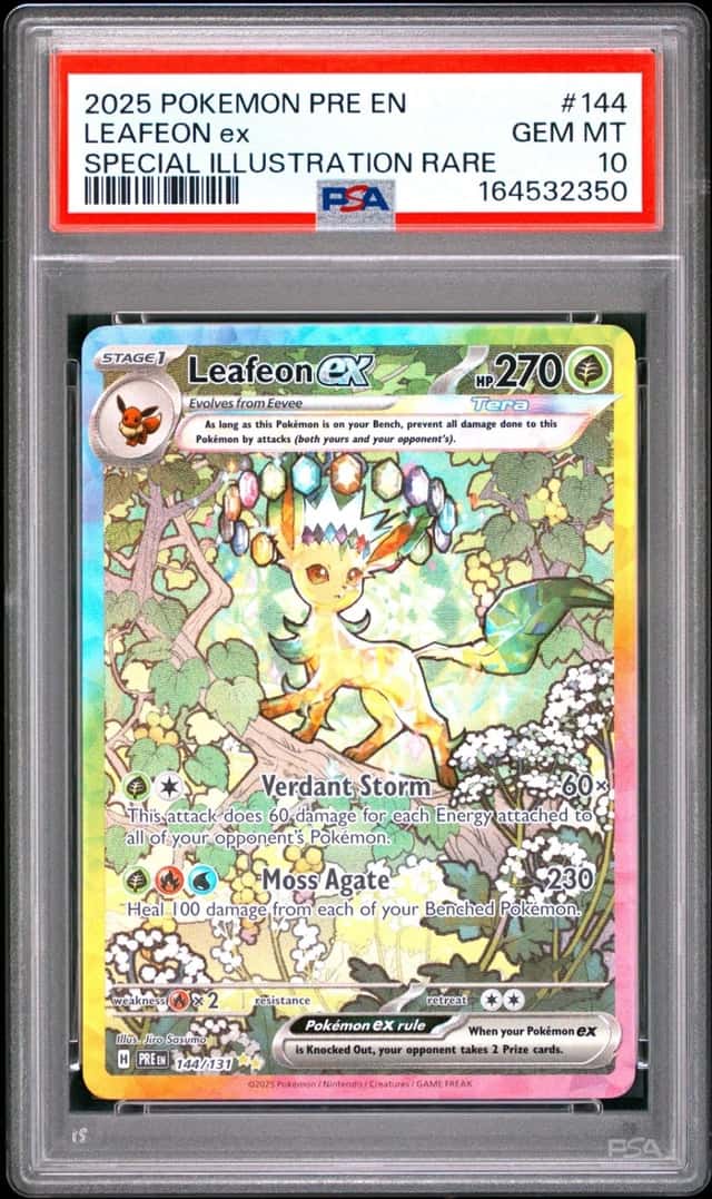 2025 POKEMON PRISMATIC EVOLUTIONS SPECIAL ILLUSTRATION RARE LEAFEON EX PSA 10