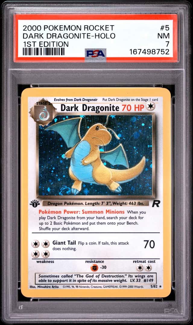 2000 POKEMON ROCKET 1ST EDITION #5 DARK DRAGONITE-HOLO PSA 7