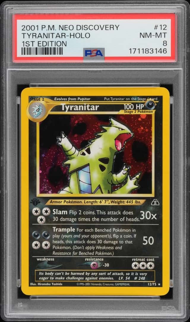 2001 POKEMON NEO DISCOVERY 1ST EDITION #12 TYRANITAR-HOLO PSA 8