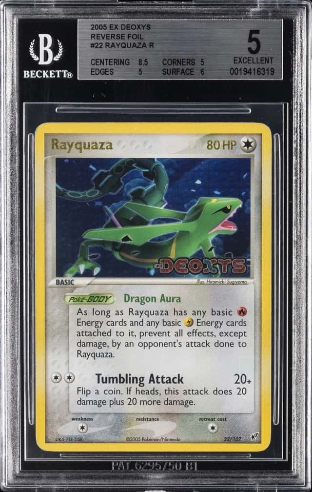 2005 POKEMON EX DEOXYS REVERSE FOIL #22 RAYQUAZA BGS 5
